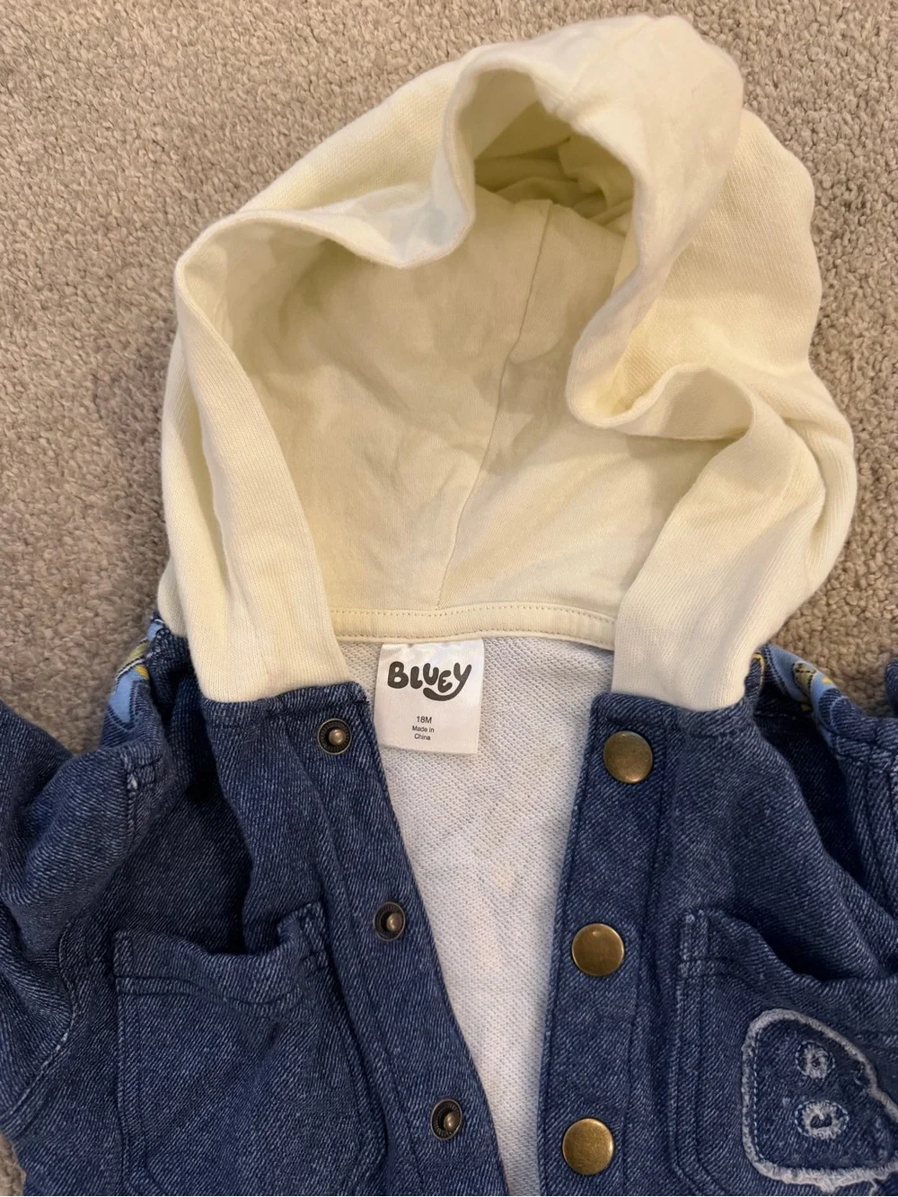 Kids' Blue Denim Hooded Jacket with Bluey and Bingo